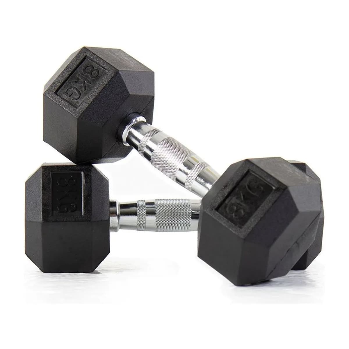 Pulse Fitness UK Club Line Rubber Hex Dumbbells 8kg (Pair)