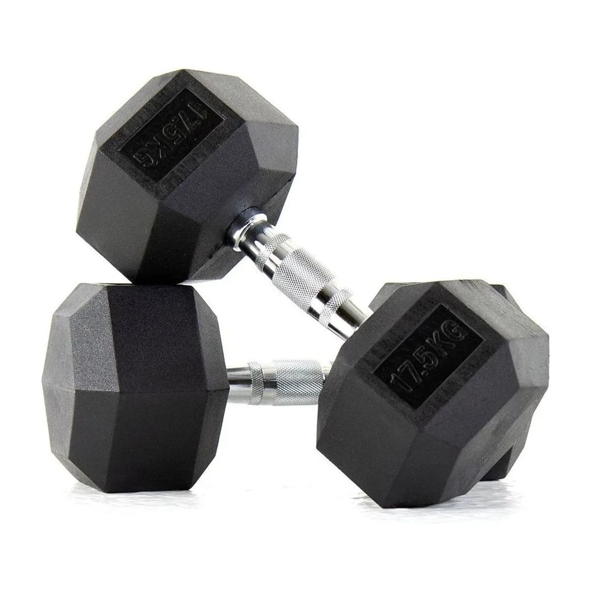 Pulse Fitness UK Club Line Rubber Hex Dumbbells 17.5kg (Pair)