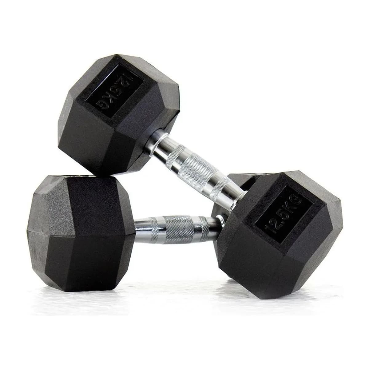 Pulse Fitness UK Club Line Rubber Hex Dumbbells 12.5kg (Pair)