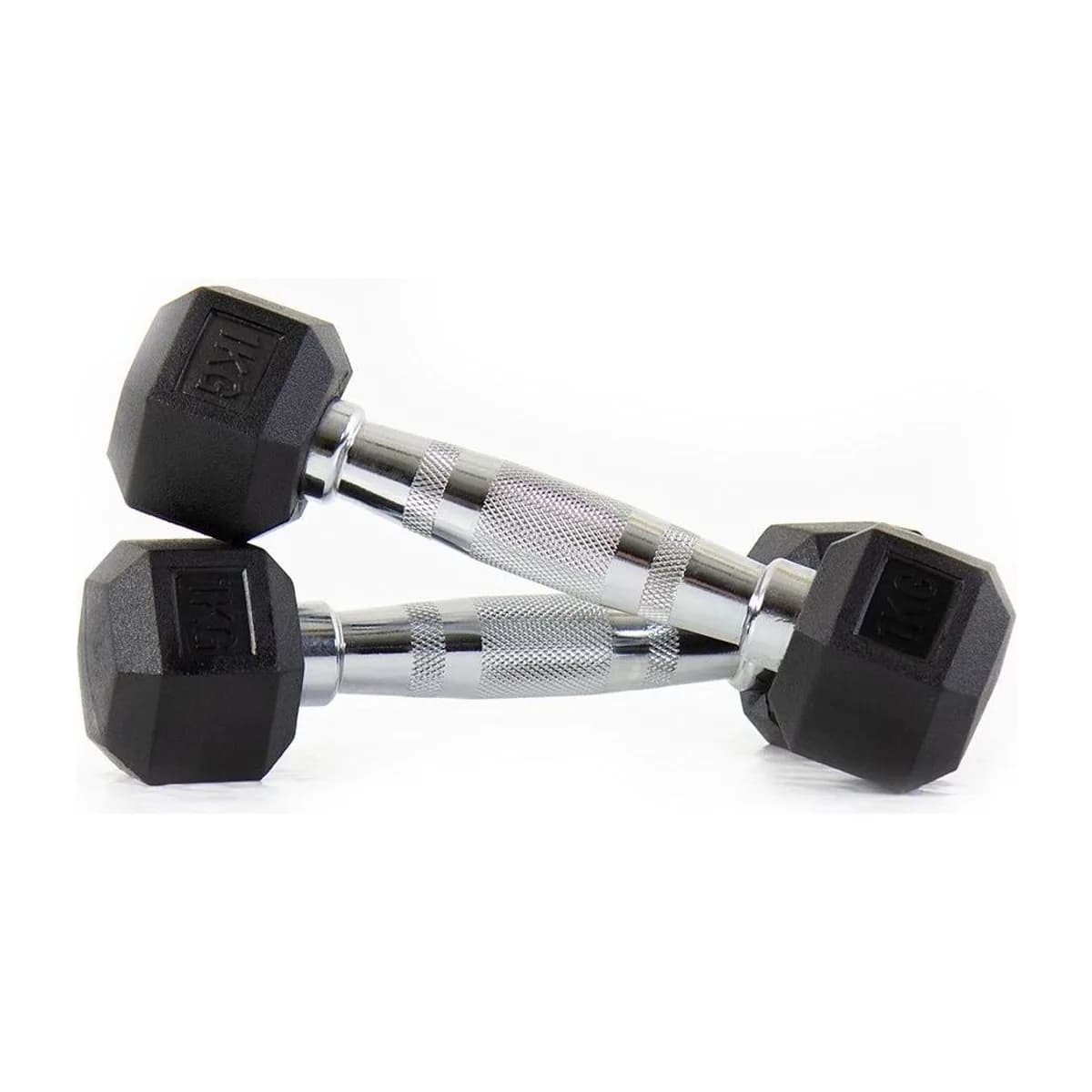 Pulse Fitness UK Club Line Rubber Hex Dumbbells 1kg (Pair)
