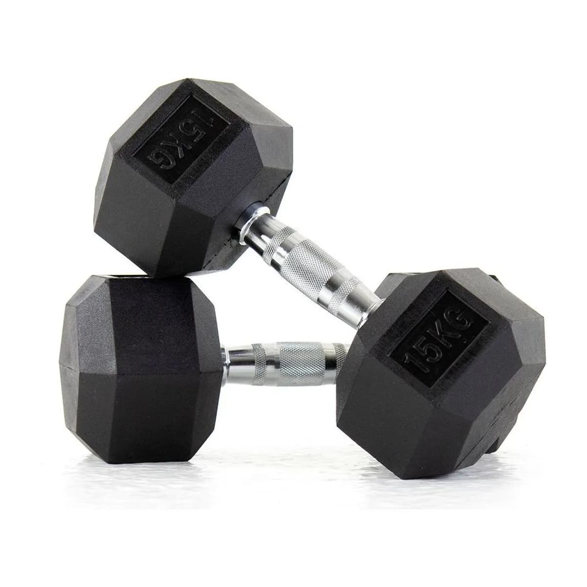 Pulse Fitness UK Club Line Rubber Hex Dumbbells 15kg (Pair)