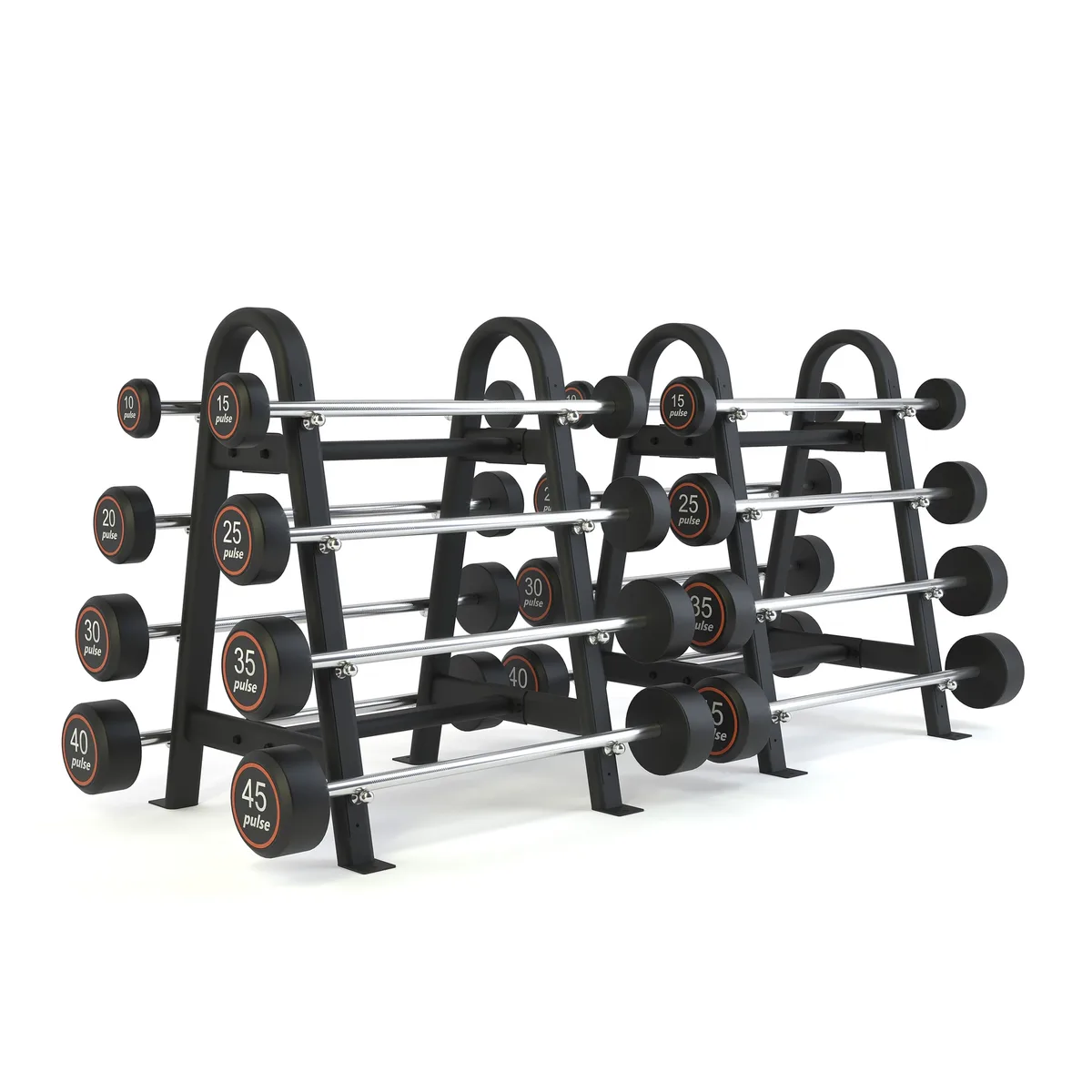 Pulse Fitness UK Club Line Rubber Covered Barbell Set on 2 Vertical Racks (16 Bars)