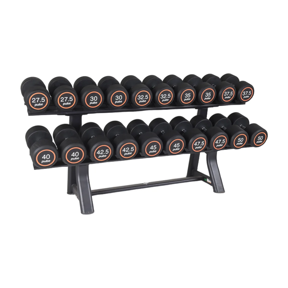 Pulse Fitness UK Club Line Rubber Dumbbell Set (27.5kg 50kg) 10-Pair Rack
