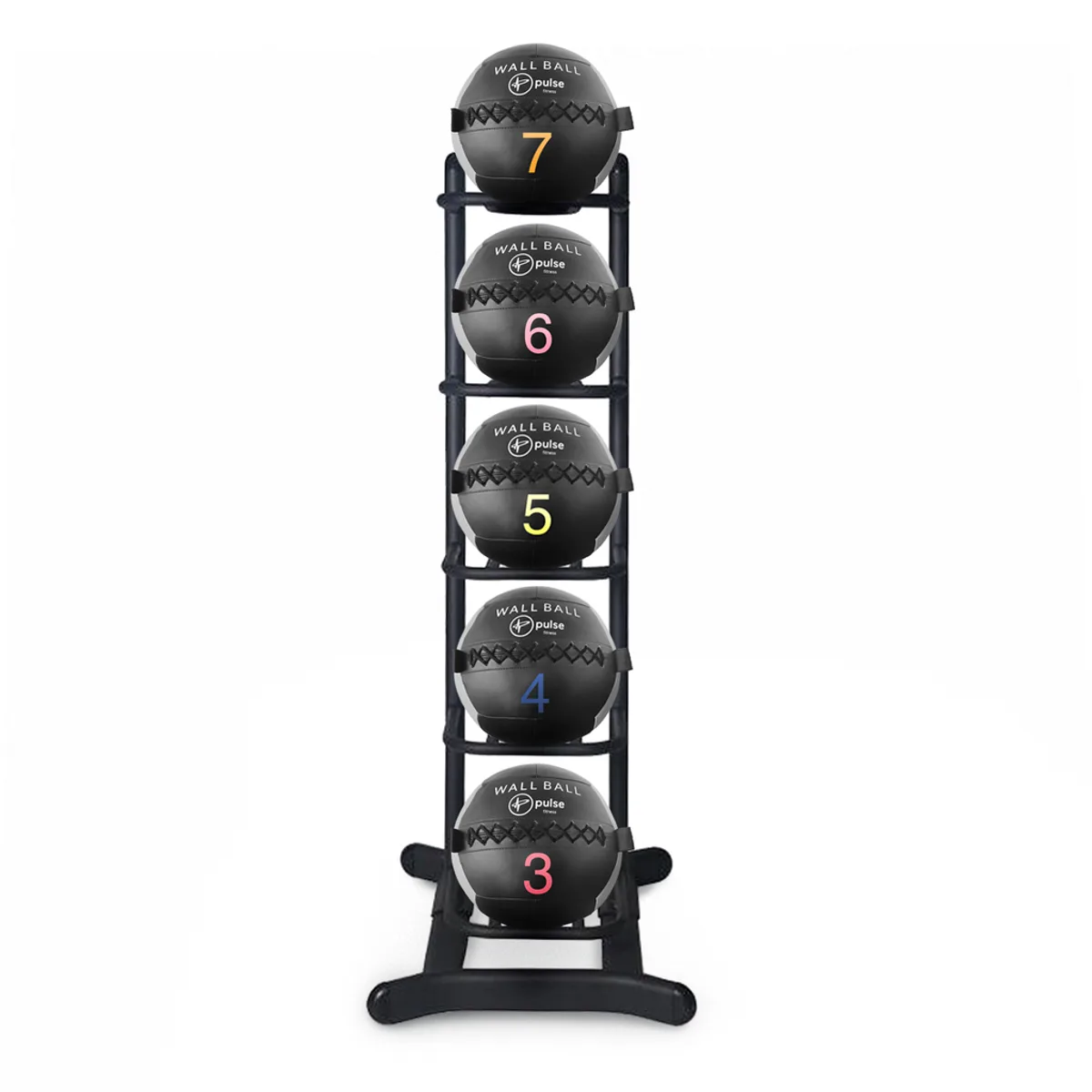 Pulse Fitness UK Club Line Wall Ball Set on Vertical Rack (3-7kg)