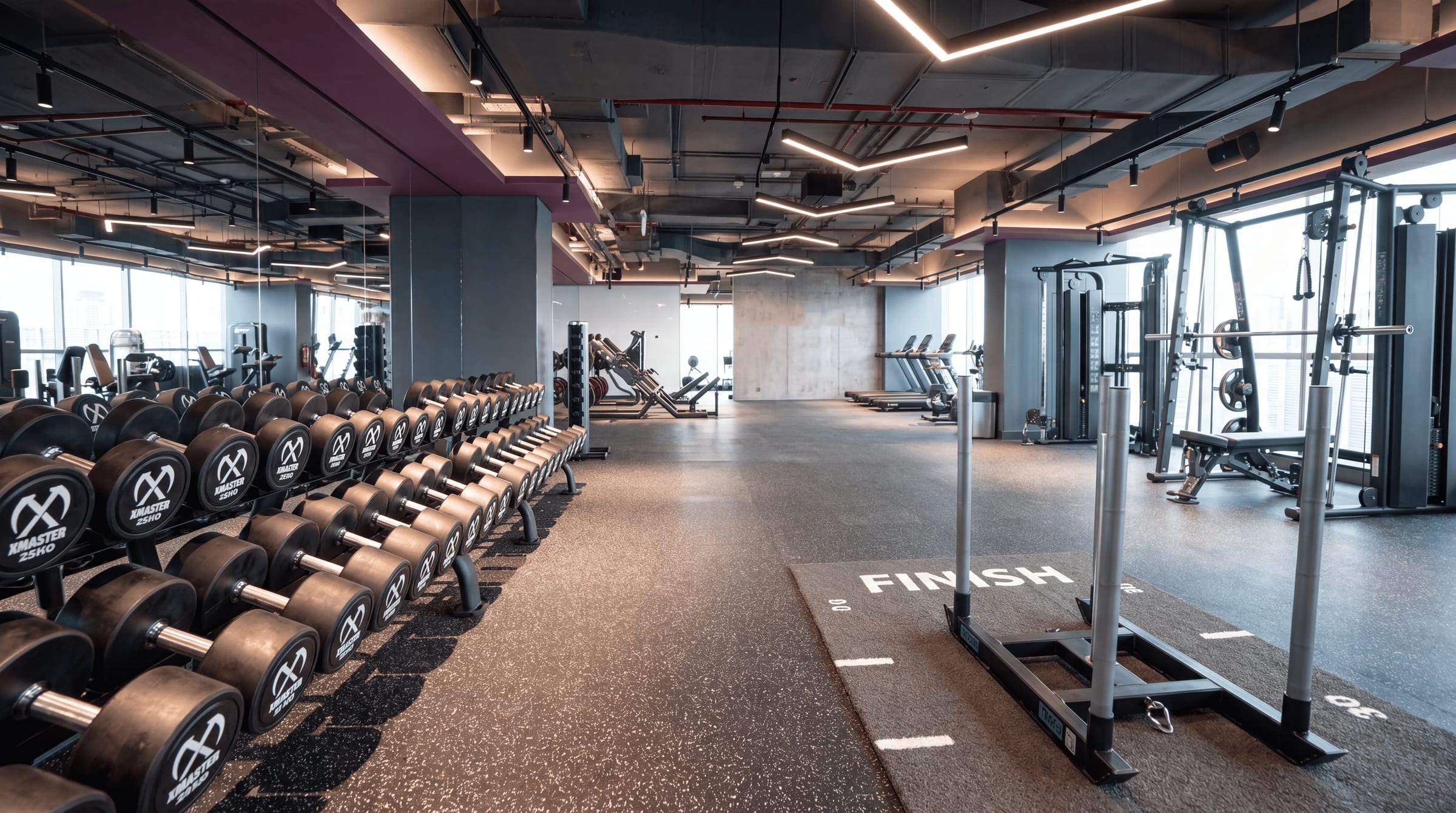 Equipt-installed performance facility. Xmaster strength line, Pulse cardio, sled track, GCC venue.